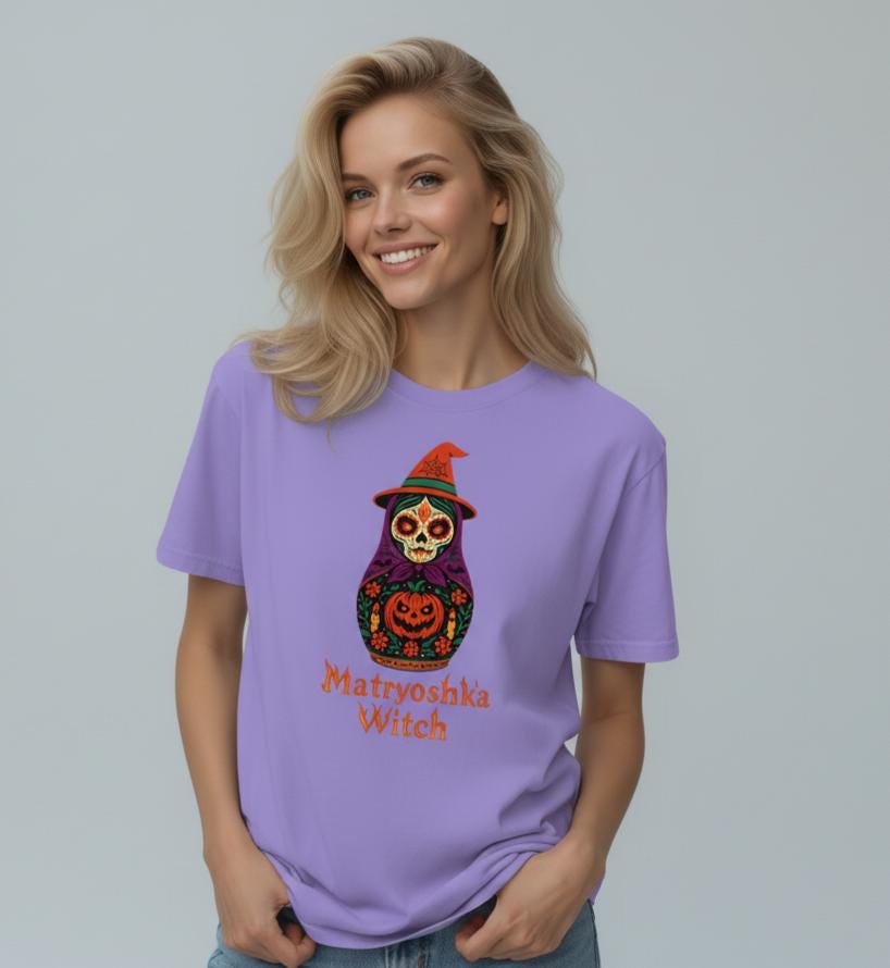 Matryoshka Witch T-Shirt – Halloween Russian Doll Tee, Spooky Pumpkin Skeleton Shirt, Funny Witch Costume Top