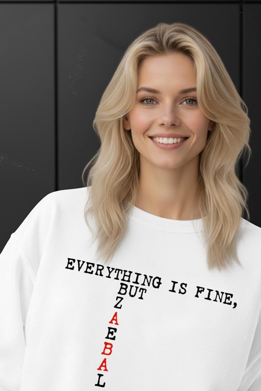 Funny Slavic Meme Shirt – “Everything is Fine But Zaebalo” Graphic Tee, Sarcastic Long Sleeve. Crew neck sweatshirt